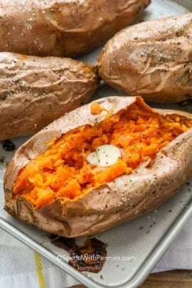 baked sweet potatos on a pan