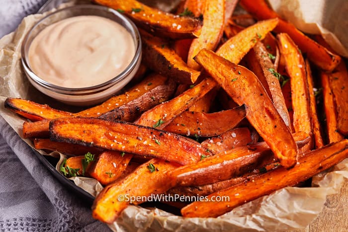 Aioli and Sweet potato fries in a bowl