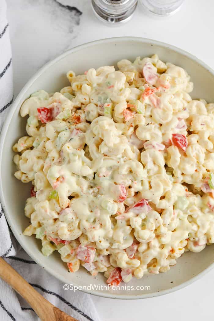 classic macaroni salad in a bowl