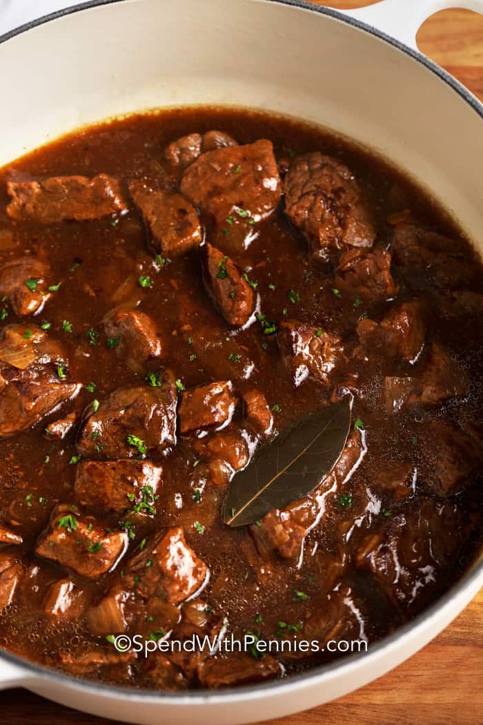 Beef Tips & Gravy in a pot