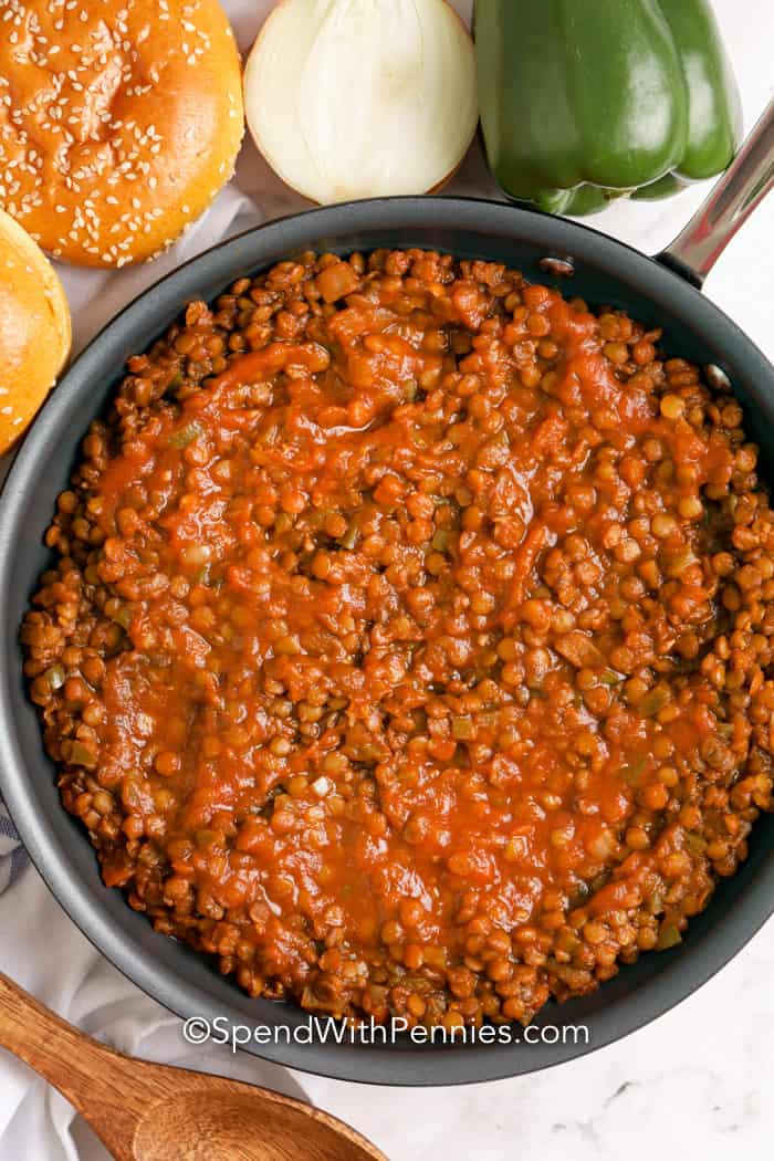 Lentil Sloppy Joes in a pan