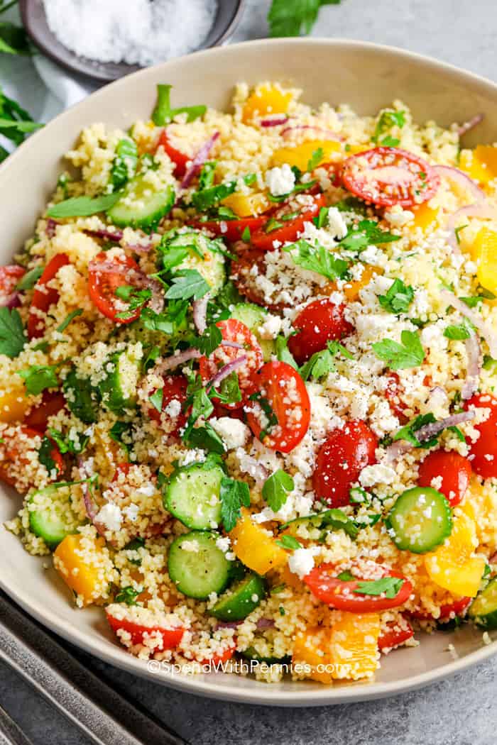 Mediterranean Couscous Salad {with homemade dressing!} - Spend With Pennies