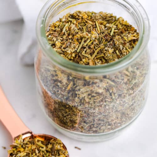 Greek Seasoning in a glass jar