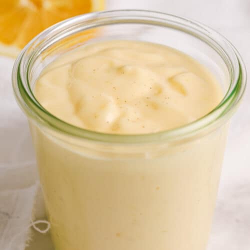 Homemade Mayonnaise that was finished blending in a jar