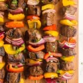 beef shish kabobs on wood