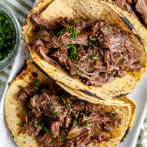 Three Beef Barbacoa tacos