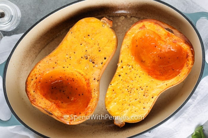 Butternut Squash in a pot to make Butternut Squash Risotto