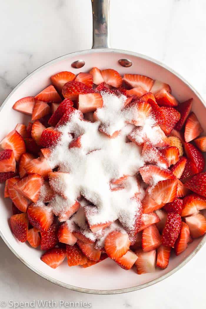 fresh strawberries and sugar to make strawberry sauce