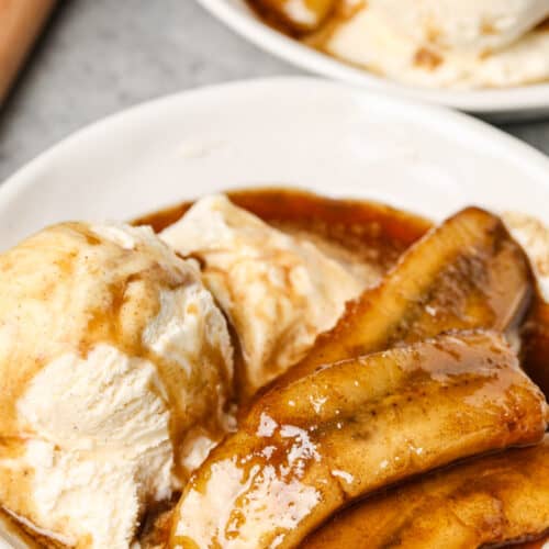 plated Banana Foster with ice cream