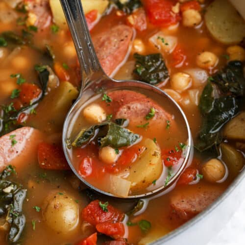spoonful of Kale Soup in a bowl