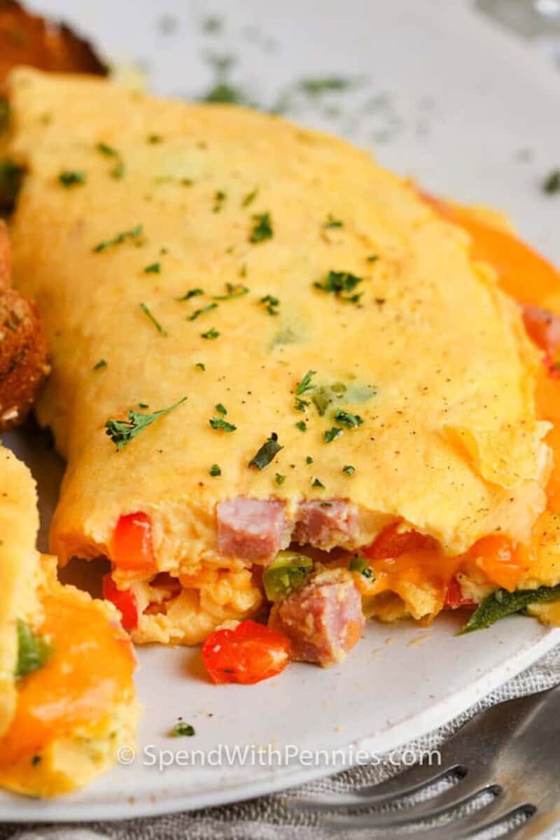 Denver Omelette on a plate showing the inside.