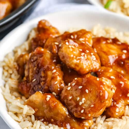 Honey Chicken in a bowl on rice