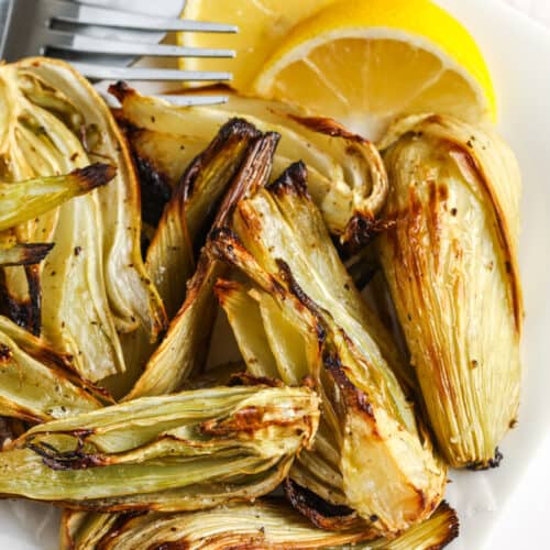 top view of Roasted Fennel with lemon slices