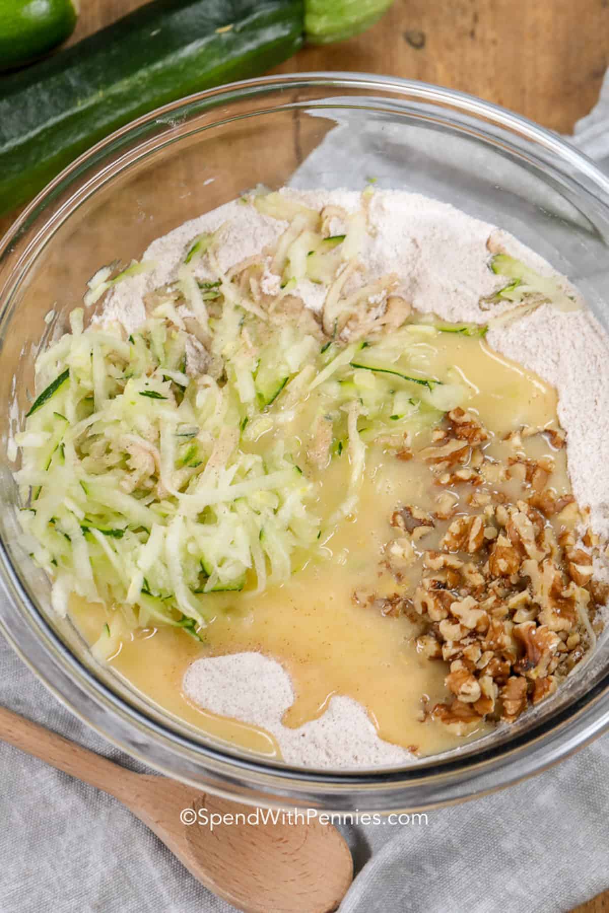 Ingredients for zucchini bread in a bowl