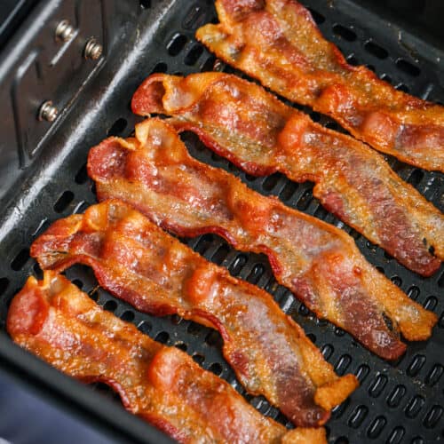 cooked Air Fryer Bacon in the air fryer