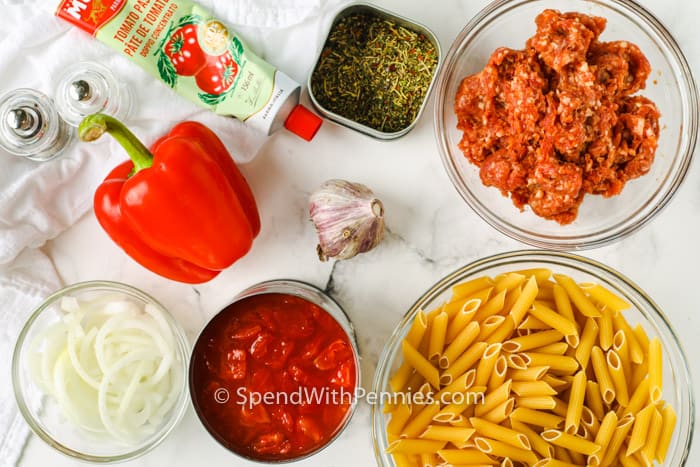 ingredients to make Sausage Pasta