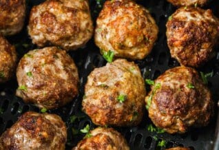 close up of cooked Air Fryer Meatballs in the air fryer