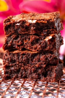 a stack of fudgy brownies