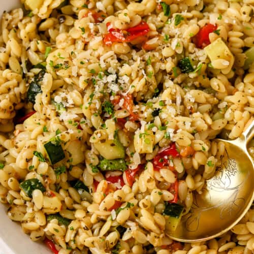 Zucchini Orzo being served.