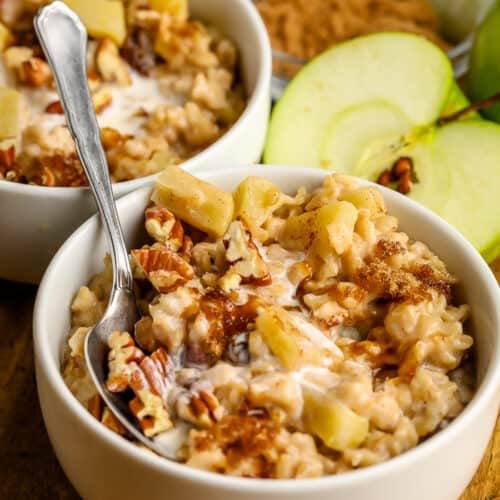 Cinnamon Apple Oatmeal in a bowl with a spoon