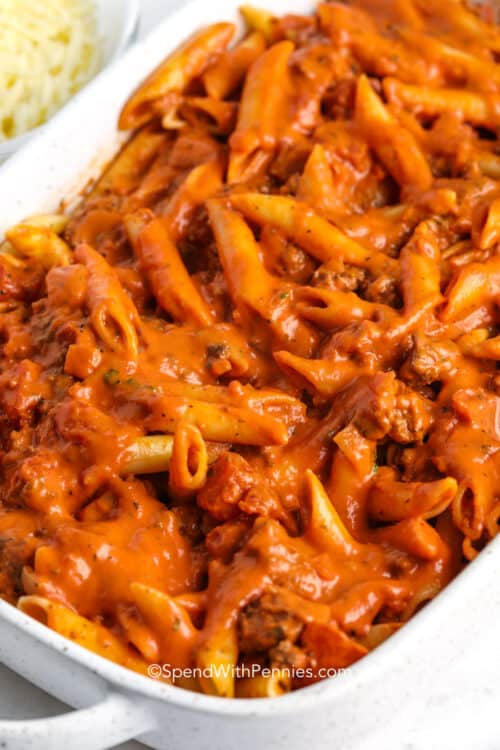 Baked Mostaccioli (with tomato cream sauce) Spend With Pennies