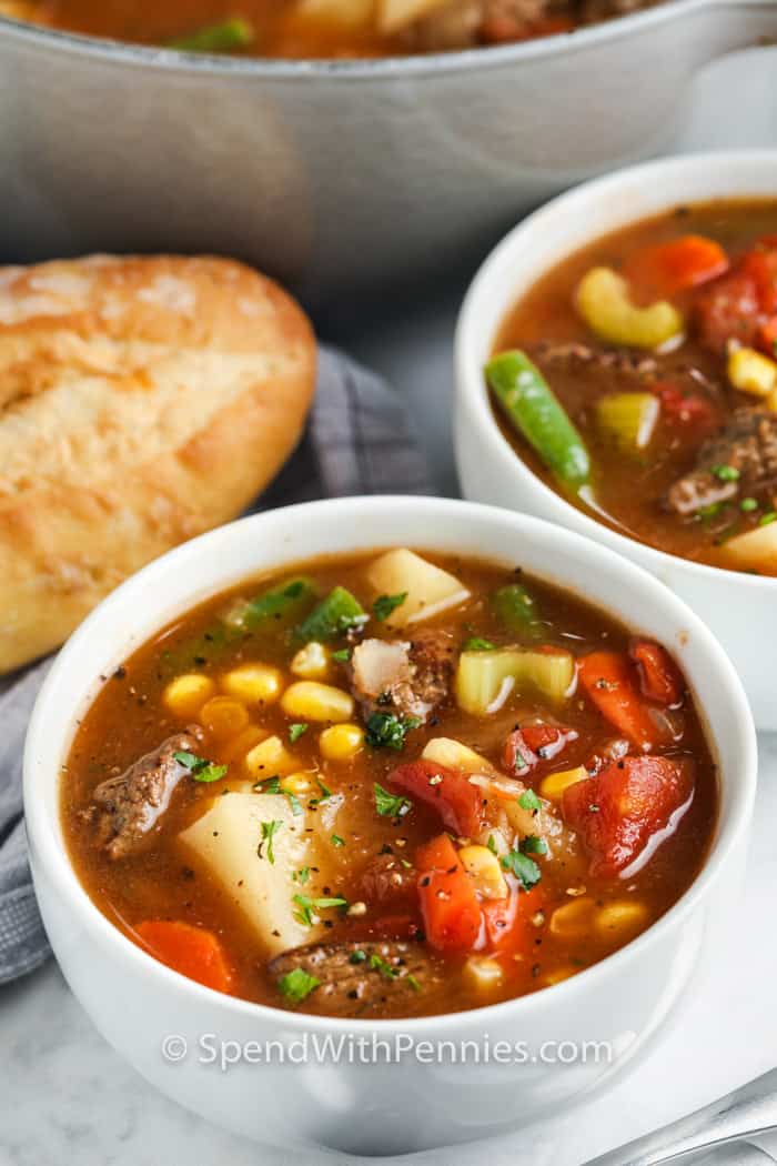 Vegetable Beef Soup in bowls