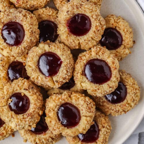 a plate of Thumbprint Cookies