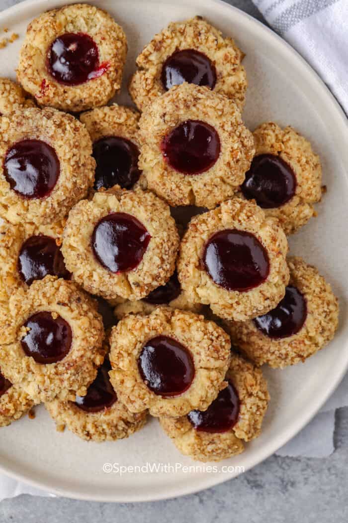 a plate of Thumbprint Cookies