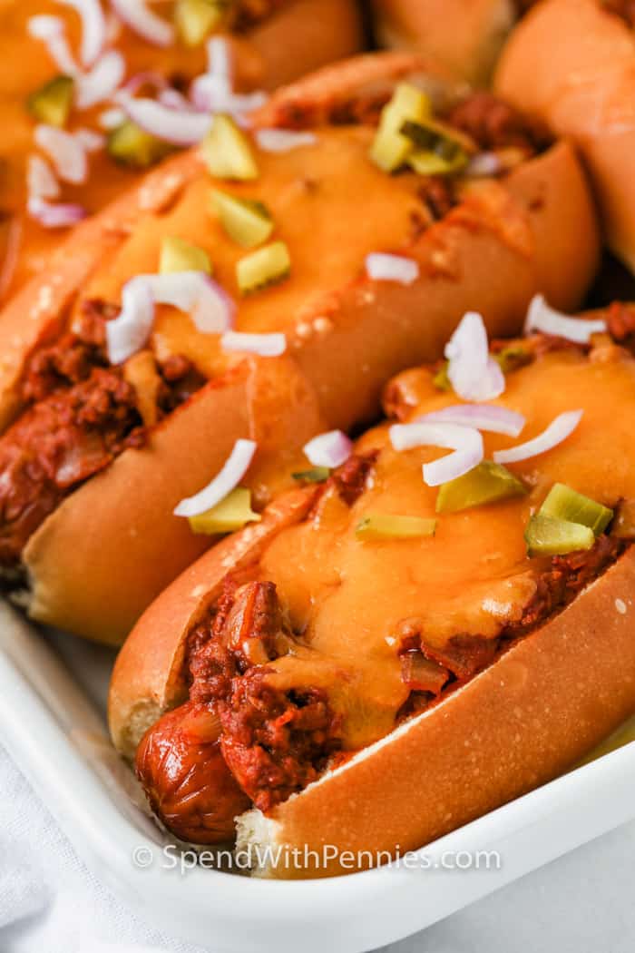 Chili Cheese Dogs on a dish