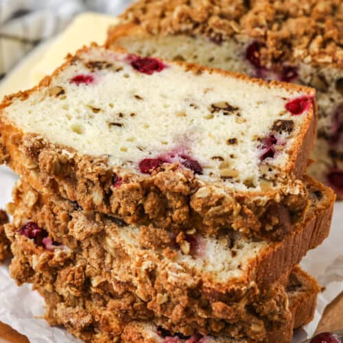 close up of slices of Cranberry Walnut Bread