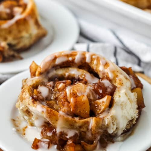 close up of plated Easy Apple Cinnamon Rolls