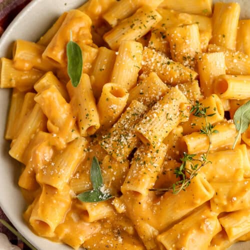 Pumpkin Pasta in a white bowl