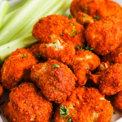 close up of Air Fryer Buffalo Cauliflower
