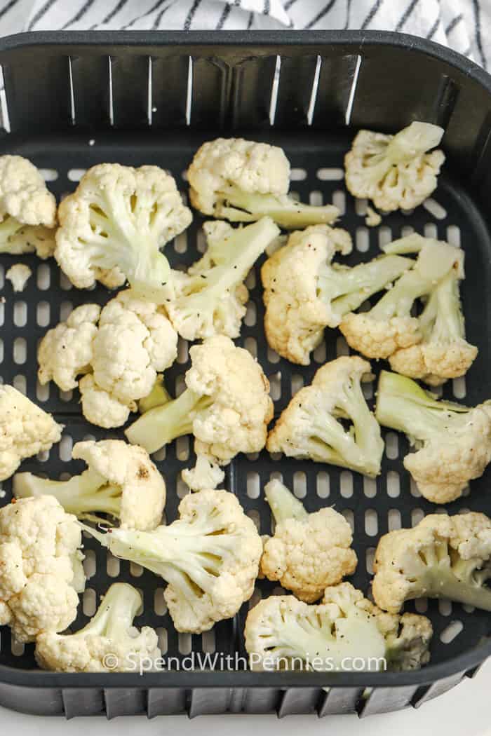 Air Fryer Cauliflower in the air fryer before cooking