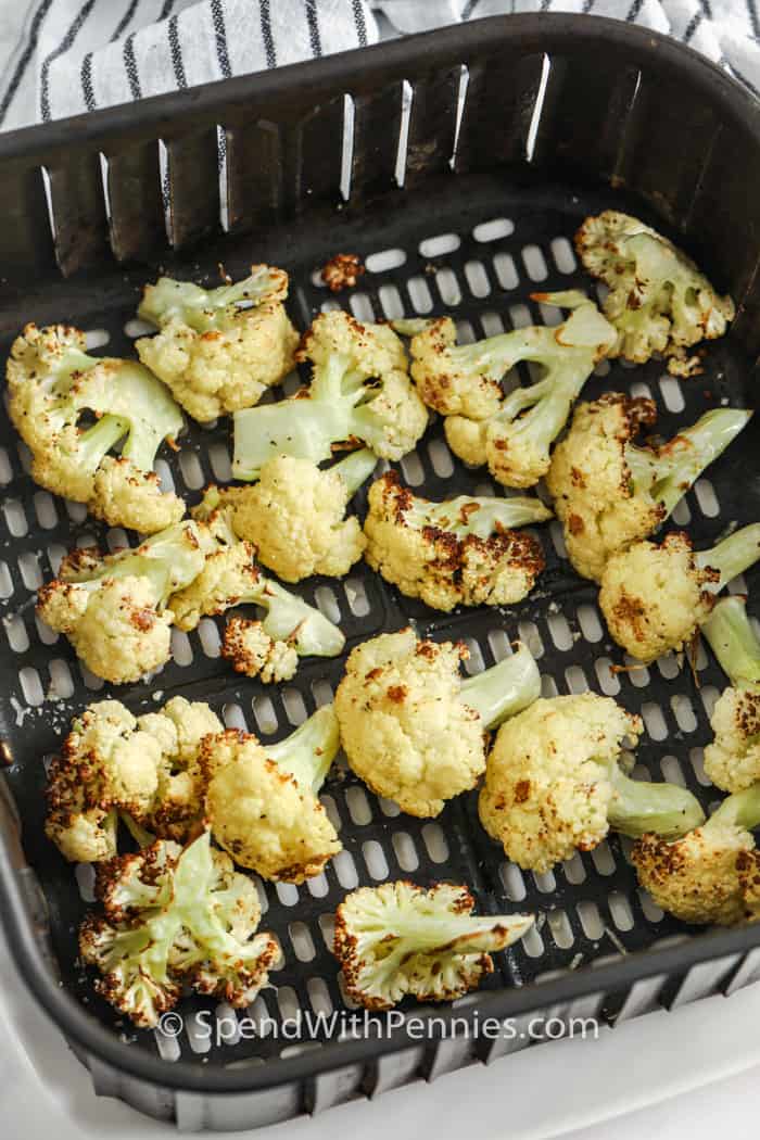 cooked Air Fryer Cauliflower in the air fryer