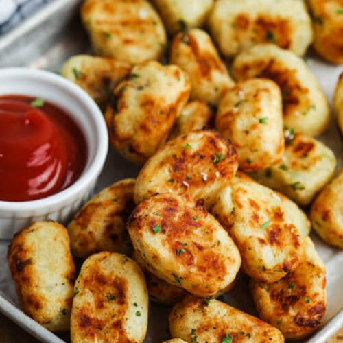 plated Air Fryer Tater Tots with ketchup