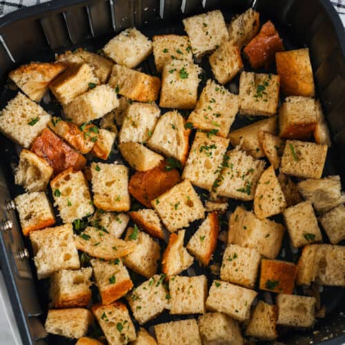 cooked Air Fryer Croutons in the air fryer