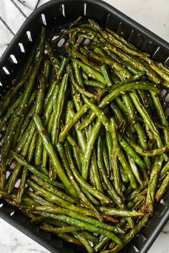 top view of cooked Sesame Air Fryer Green Beans