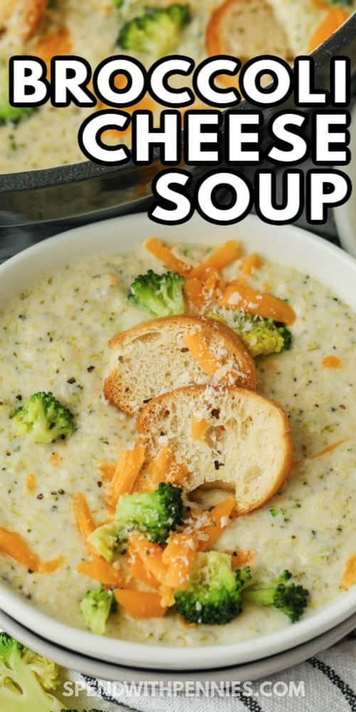 This homemade broccoli cheese soup is creamy and delicious. Made with ingredients like evaporated milk and cream cheese it turns out perfect every time! #spendwithpennies #broccolicheddarsoup #recipe #soup #creamy #creamysoup #homemade #bestsouprecipe #creamofbroccoli #easy