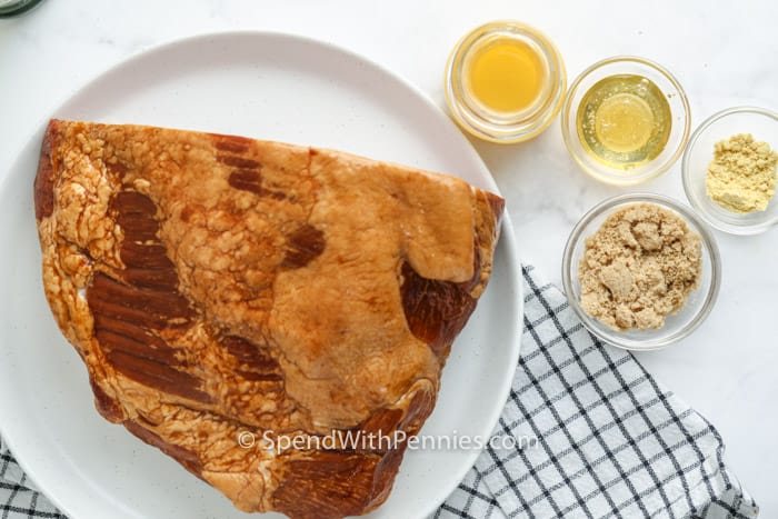 ham and ingredients in bowls to make Air Fryer Ham