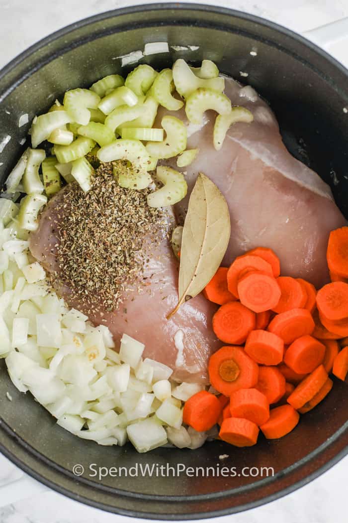 ingredients to make Chicken Gnocchi Soup in a pot