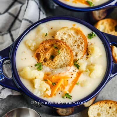 close up of a bowl of Easy Cauliflower Soup
