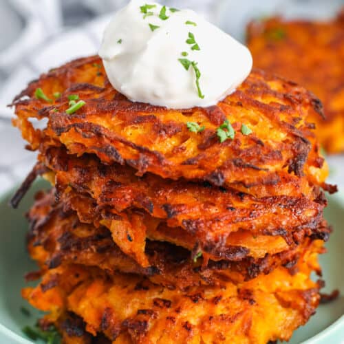 Sweet Potato Hash Browns with sour cream