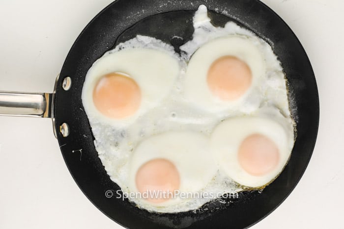 cooked Basted Eggs in the pan