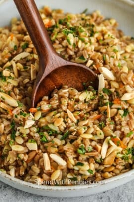 close up of plated Farro Pilaf
