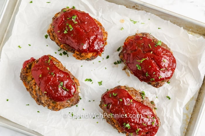 Mini Meatloaf cooked on the baking sheet