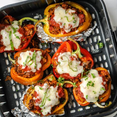 cooked Air Fryer Stuffed Peppers in the air fryer