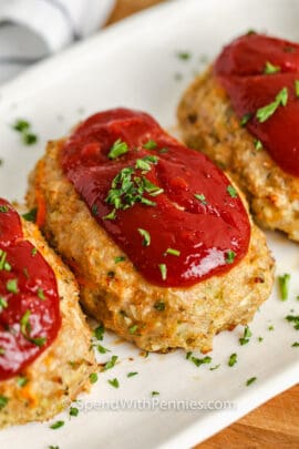 close up of plated Mini Chicken Meatloaf