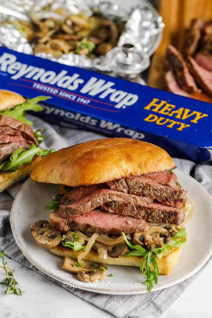 Assembled grilled steak sandwich