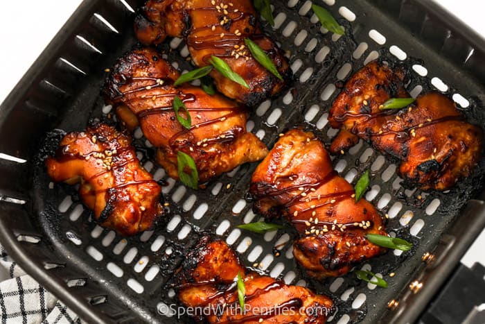 top view of cooked Air Fryer Hoisin Thighs